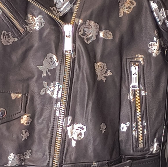 Michael Kors Leather Jacket Women's Medium Floral Biker Motorcycle Size Small - Picture 4 of 8